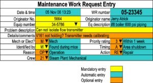 Maintenance work request entry