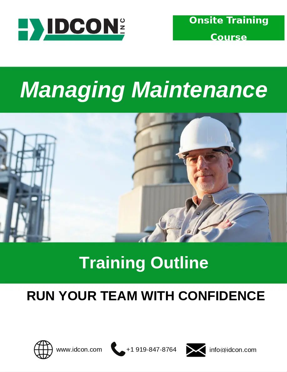 Reliability and Maintenance management training